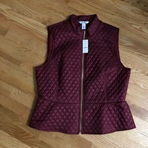 WHBM burgundy red peplum gold zippered quilted XL vest! So cute!